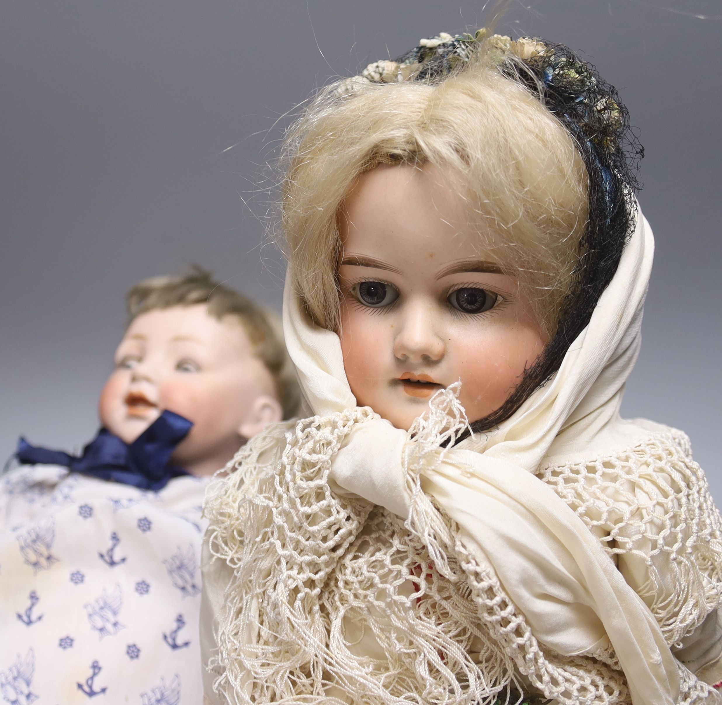 Two German bisque head dolls - AM 370 2 1/2, 57.5cm and JDK 211